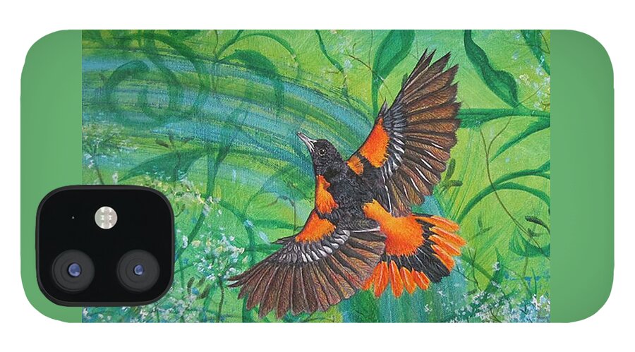 Oriole iPhone 12 Case featuring the painting Oriole by Pamela Kirkham