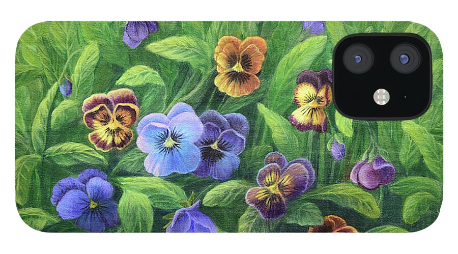 Pansies iPhone 12 Case featuring the painting Pansies for Barbara by Sarah Irland