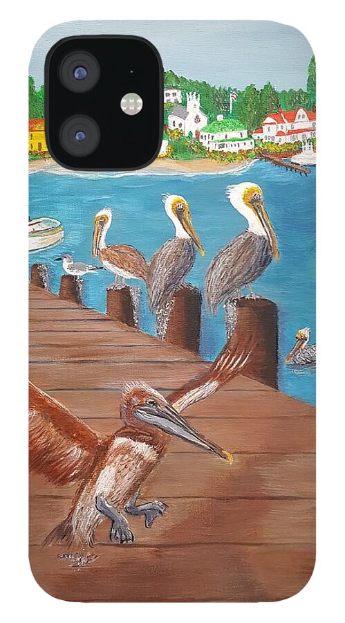 Pelican iPhone 12 Case featuring the painting Pelican Haven by Elizabeth Mauldin