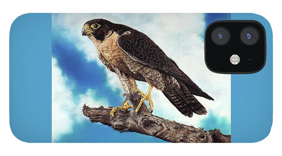 Falcon iPhone 12 Case featuring the painting Peregrine Falcon by Linda Becker