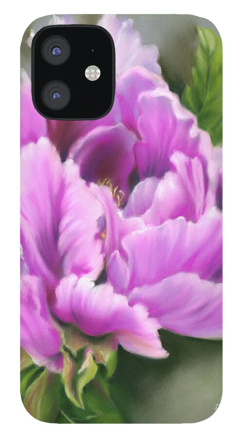 Botanical iPhone 12 Case featuring the painting Pretty Pink Peony Flower by MM Anderson