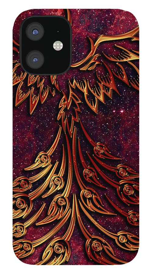 Firebird iPhone 12 Case featuring the digital art Phoenix and Fire Nebula by Mary J Winters-Meyer
