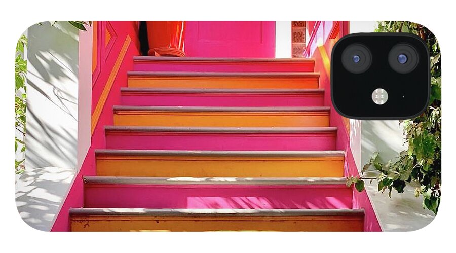  iPhone 12 Case featuring the photograph Pink And Orange Stairs square by Julie Gebhardt