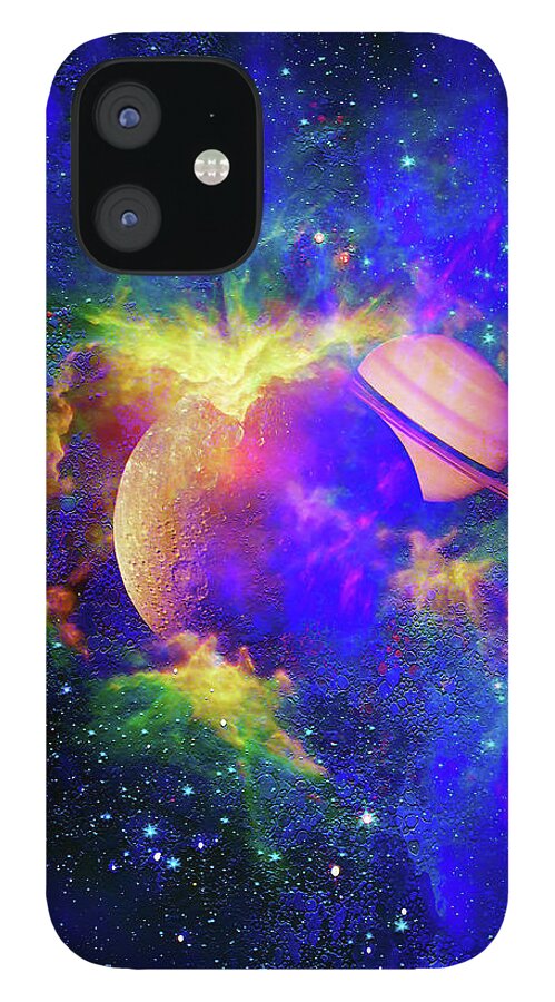 Outer Space iPhone 12 Case featuring the digital art Planets Obscured in a Nebula Cloud by Don White Artdreamer