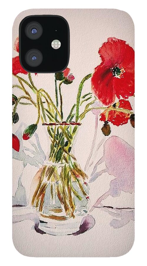 Flowers iPhone 12 Case featuring the painting Poppy Vase by Sandie Croft