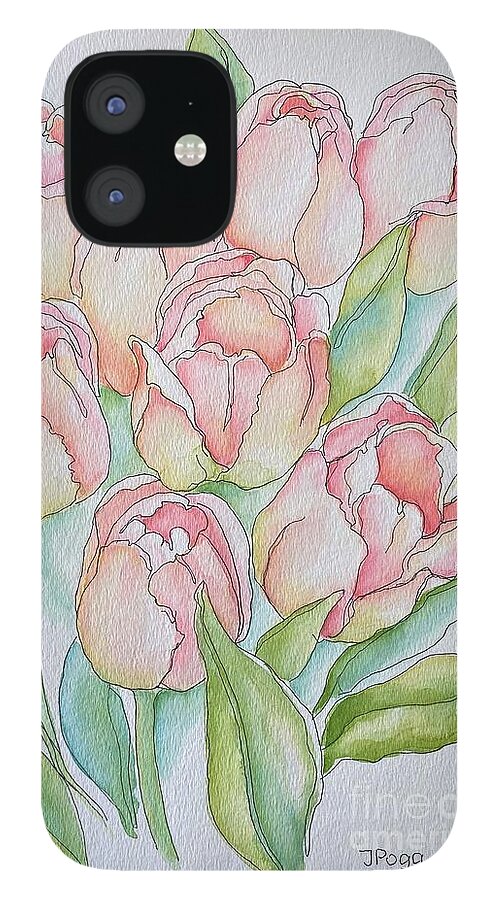 Tulip iPhone 12 Case featuring the painting Pretty Tulips by Inese Poga