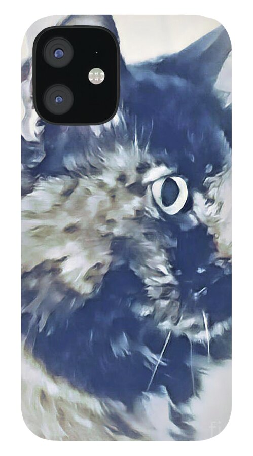 Cat; Kitten; Cat Face; Profile; Watercolor; Monochrome; iPhone 12 Case featuring the painting Profile of a Princess by Tina Uihlein