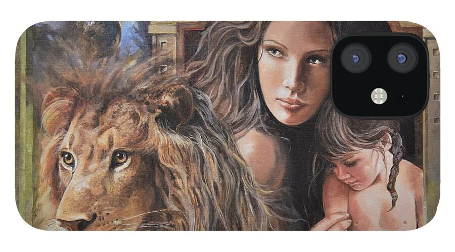 Portraits iPhone 12 Case featuring the painting Protection by Sinisa Saratlic