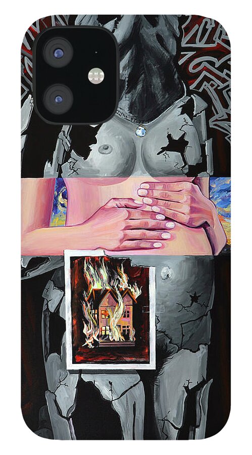 Surreal iPhone 12 Case featuring the painting Queen of the Burning House by Yelena Tylkina