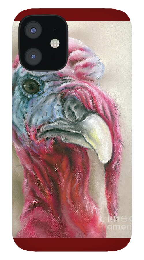 Turkey iPhone 12 Case featuring the painting Quirky Turkey Gobbler Portrait by MM Anderson