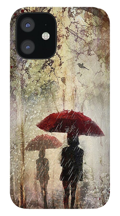 Rain iPhone 12 Case featuring the digital art Rain in the park by Maggy Pease