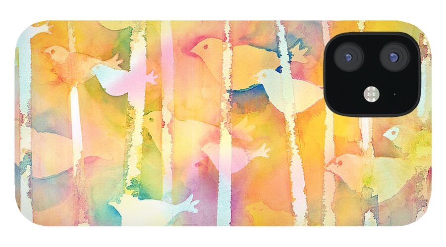 Watercolor iPhone 12 Case featuring the painting Rainbow Birds by Liana Yarckin