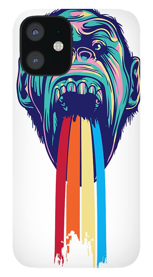 Lgbtq iPhone 12 Case featuring the digital art Rainbow Tongued Monkey by Jacob Zelazny