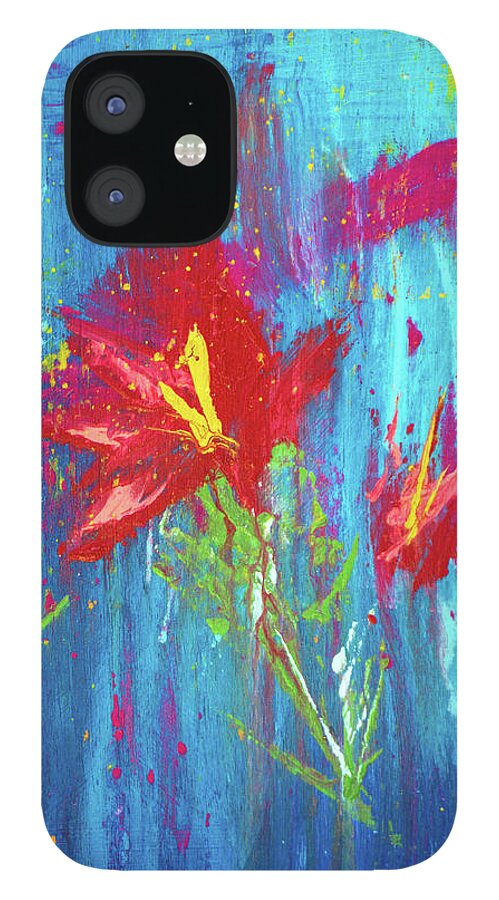 Poppy iPhone 12 Case featuring the painting Red Poppy Floral Abstract by Joanne Herrmann