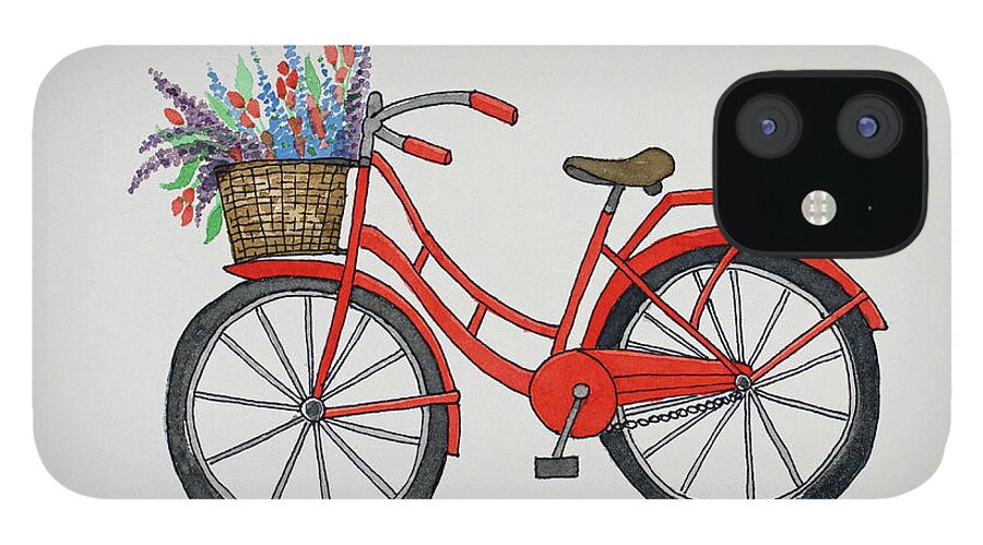 Red Retro Cruiser Bicycle Watercolor Painting iPhone 12 Case featuring the painting Red Retro Cruiser by Norma Appleton