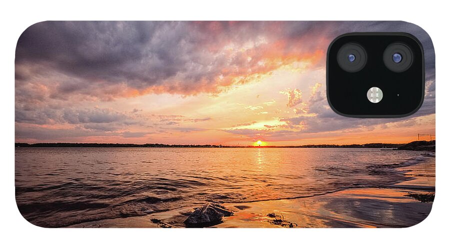 Beach iPhone 12 Case featuring the photograph Reflect The Drama, Sunset At Fort Foster Park by Jeff Sinon
