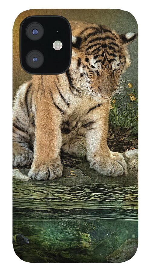 Tiger iPhone 12 Case featuring the digital art Reflecting by Maggy Pease