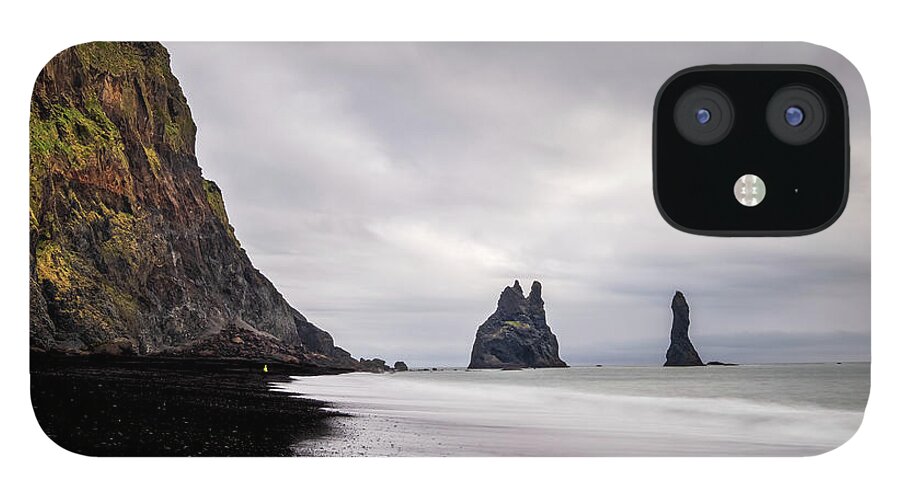 Reynisfjara iPhone 12 Case featuring the photograph Reynisfjara black sand beach in Iceland by Alexios Ntounas