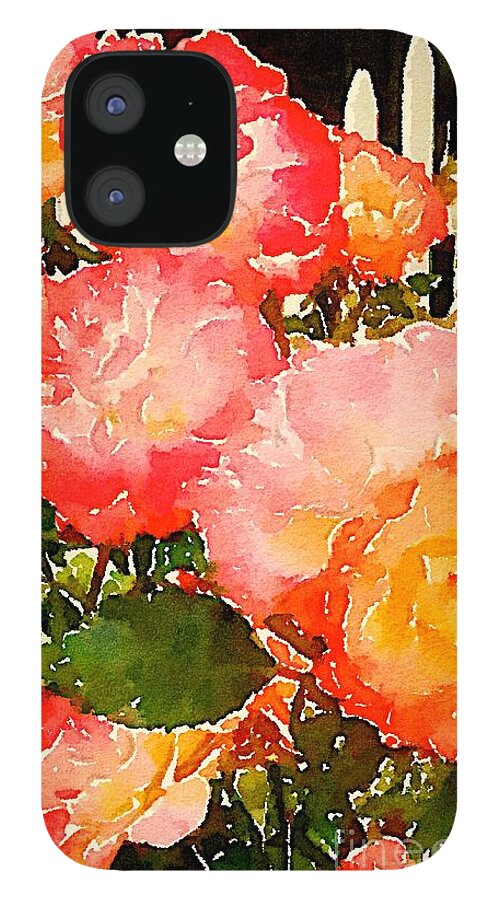 Roses iPhone 12 Case featuring the digital art Roses on the Fence by Wendy Golden