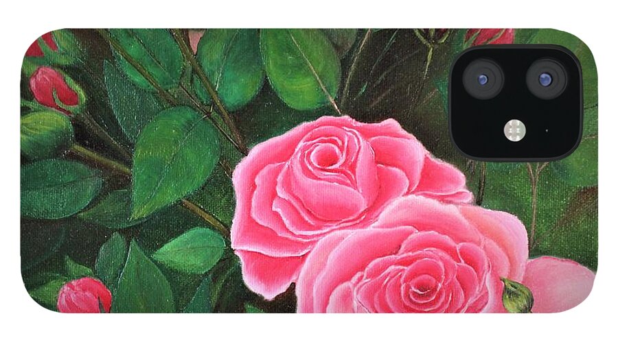 Wall Art Roses Home Decor Pink Roses Painting Original Art Picture Wall Art Oil Painting Art For The Living Room Office Decor Gift Idea For Him Pink Flowers Wall Decor Gallery Art iPhone 12 Case featuring the painting Roses by Tanya Harr