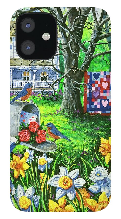 Valentine Quilt iPhone 12 Case featuring the painting Sending Love by Diane Phalen