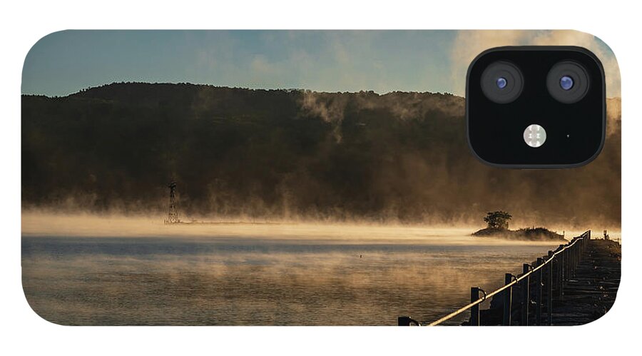 Landscape iPhone 12 Case featuring the photograph Seneca Lake Misty Jetty by Chad Dikun