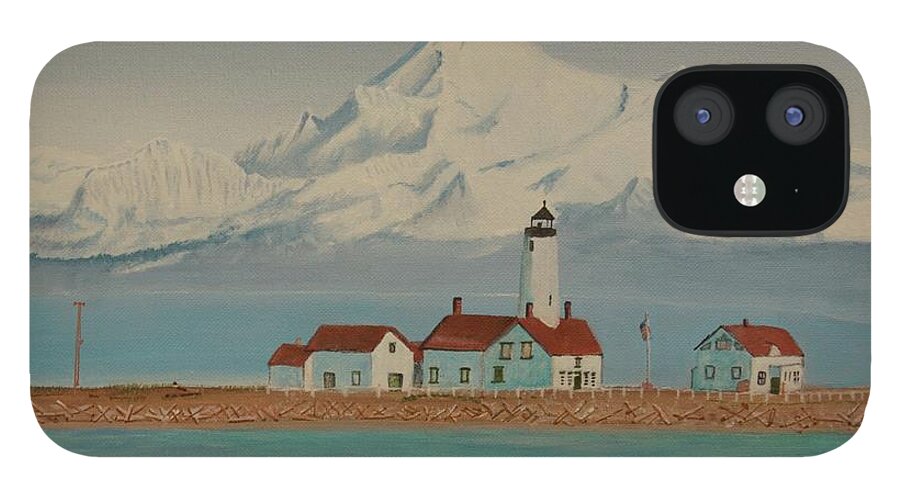 Lighthouse iPhone 12 Case featuring the painting Sequim Light House by Terry Frederick