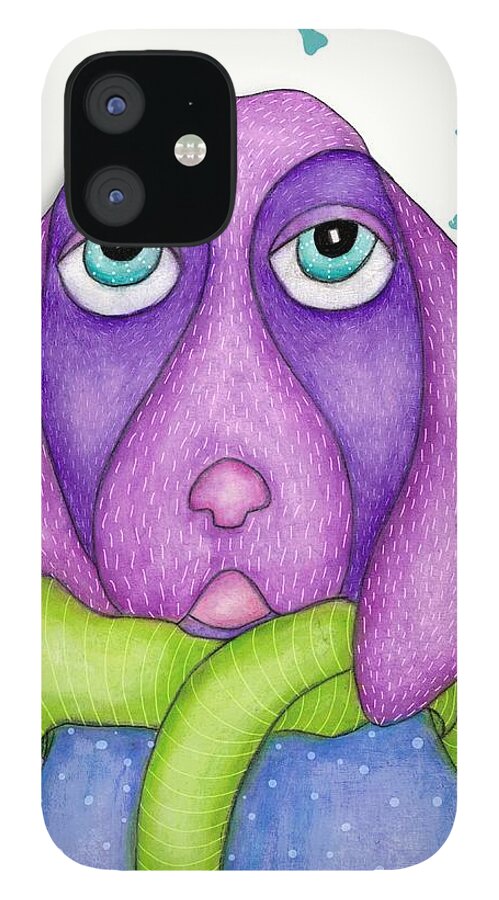 Illustration iPhone 12 Case featuring the mixed media Serious Dog by Barbara Orenya