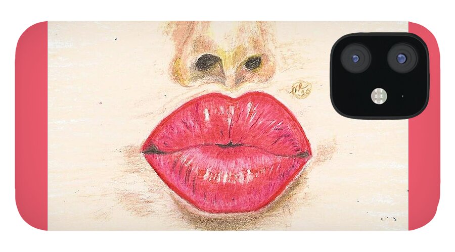 Sexy Red Lips IPhone 12 Case featuring the painting Sexy Red Lips by Monica Resinger