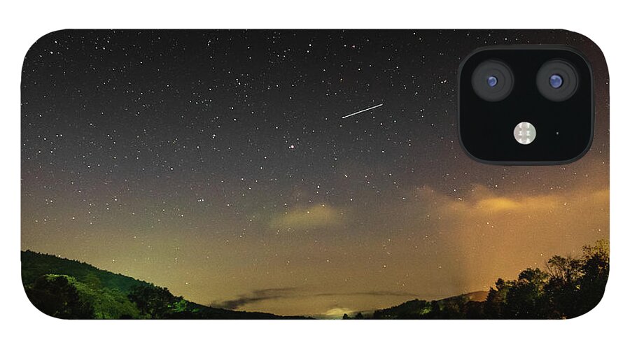 Night iPhone 12 Case featuring the photograph Shooting Star Over The Upper Delaware River - Barryville NY Shohola PA Bridge by Amelia Pearn
