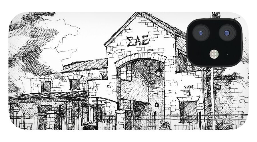 Sae iPhone 12 Case featuring the painting Sigma Alpha Epsilon House at University of Texas by Liana Yarckin