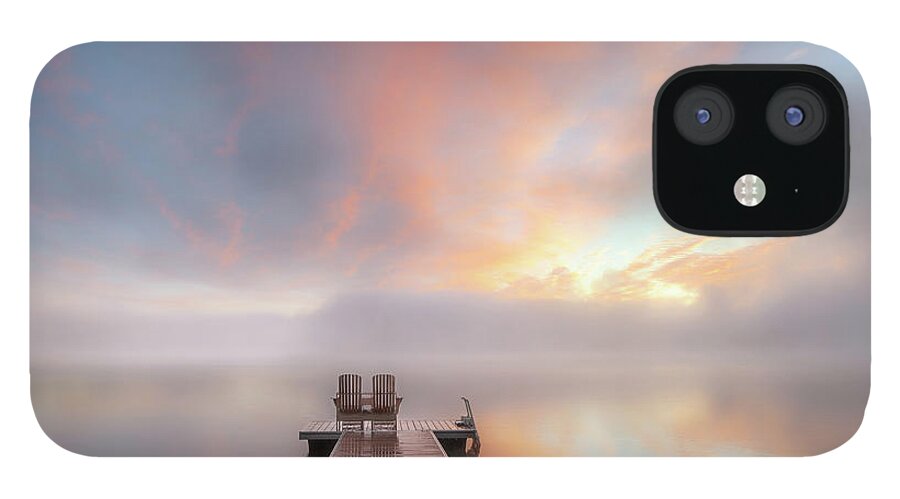 #sunrise#fog#adirondack#maine#keoka#lake#wateford#maine#fall#landscape#lakelife#infinity iPhone 12 Case featuring the photograph Sitting in the Fog by Darylann Leonard Photography