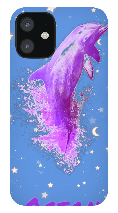 Sky iPhone 12 Case featuring the digital art SkY Dolphin Blue Hour by Auranatura Art