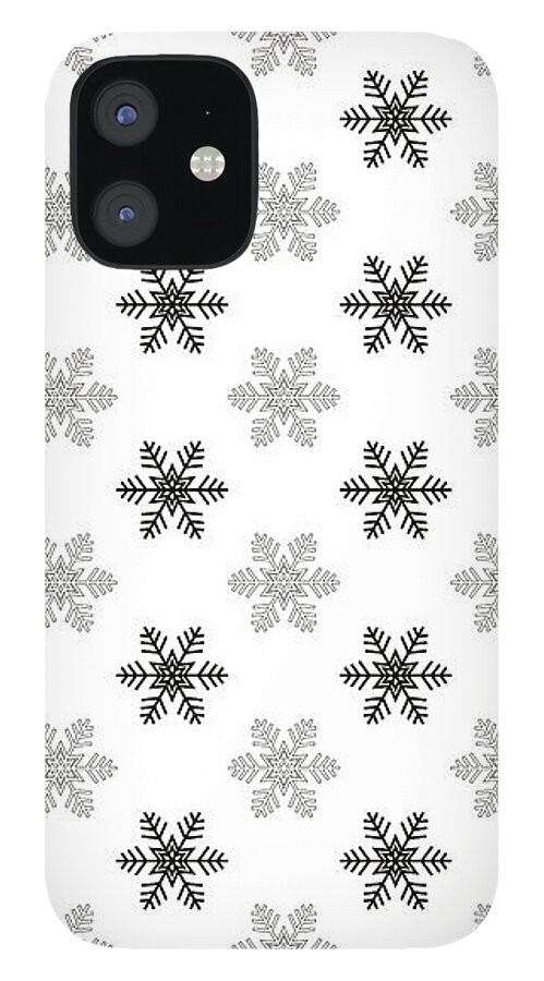 Snowflake Patterns iPhone 12 Case featuring the digital art Snowflake Pattern in Black and White by Eclectic at Heart