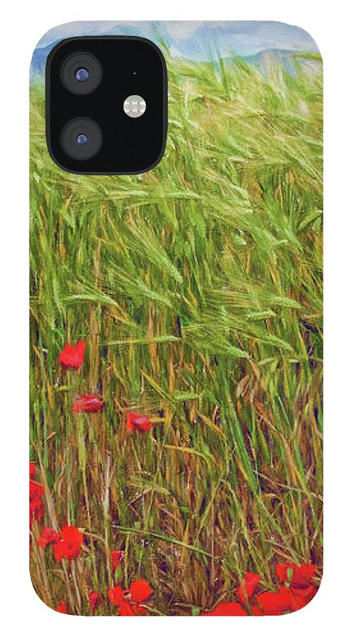 Red Poppies iPhone 12 Case featuring the mixed media Spanish Red Poppies by Tatiana Travelways