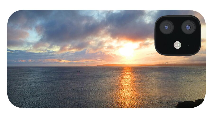 Background iPhone 12 Case featuring the photograph St Ives Bay Sunrise After Storm by Christopher Gill