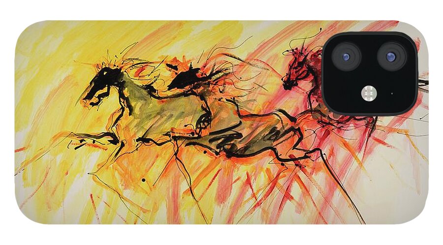 Wild Horses iPhone 12 Case featuring the painting Stampede Aurae by Elizabeth Parashis