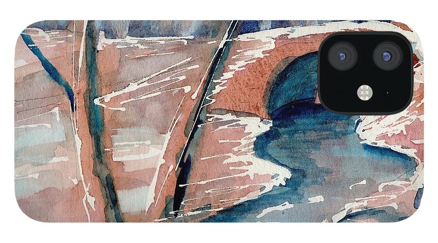 Semicircle iPhone 12 Case featuring the painting StoneArch Bridge in Stillwater by Tammy Nara