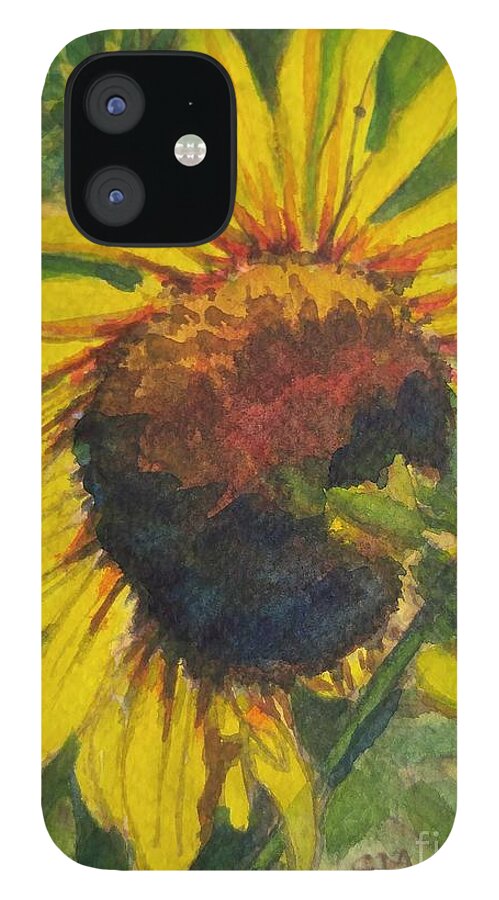 Sunflower iPhone 12 Case featuring the painting Sunflower in Full Bloom by Sonia Mocnik