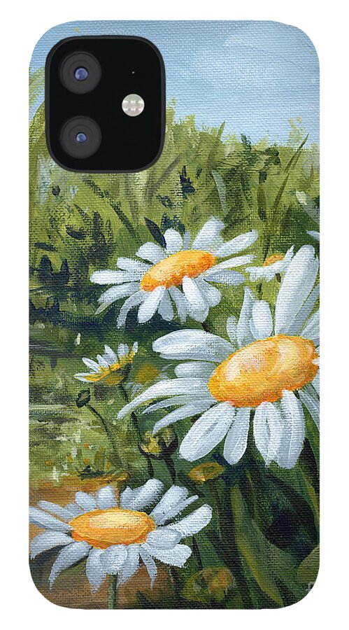 Landscape iPhone 12 Case featuring the painting Sunny Side of Life - Daisies Painting by Annie Troe