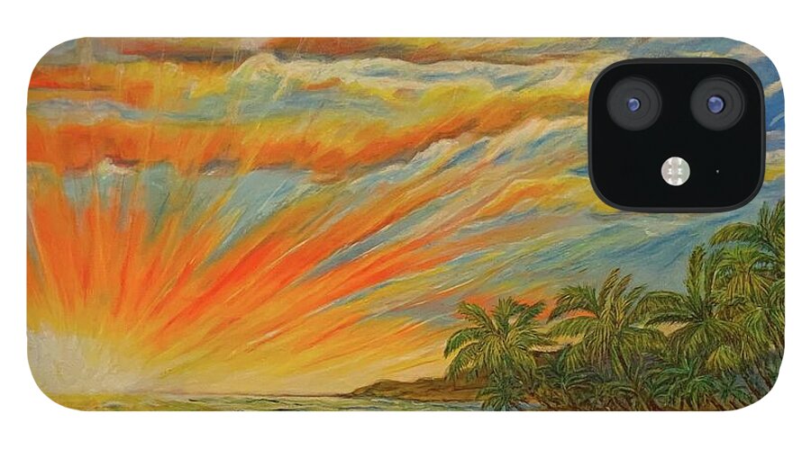 Brilliant Sunset Beach Sunset iPhone 12 Case featuring the painting Sunset at Kumu nul Kahakai by Michael Silbaugh