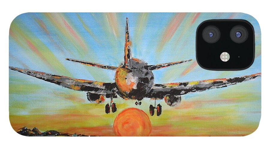 Sunset iPhone 12 Case featuring the painting Sunset Landing by Brent Knippel