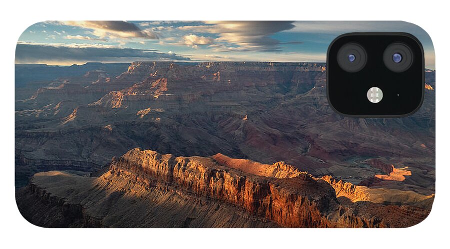 Clouds Sunset Shadows Arizona Grand Canyon Cliffs Colorful Rock Desert Fstop101 iPhone 12 Case featuring the photograph Sunset over the Grand Canyon by Geno Lee