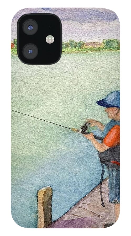 Fishing iPhone 12 Case featuring the painting Sweet Henry Fishing by Sue Carmony