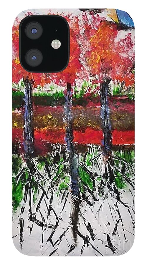 Birds iPhone 12 Case featuring the painting The Birds and Roots by Mark SanSouci