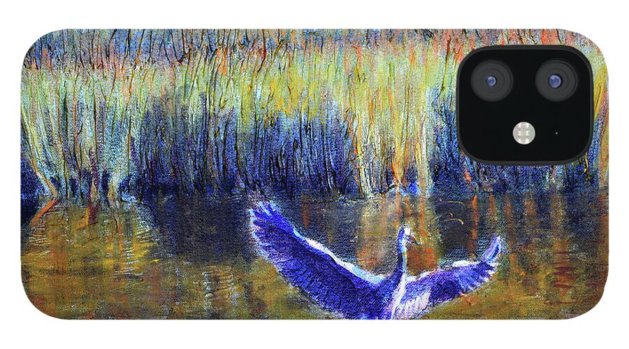 Bird Sanctuary iPhone 12 Case featuring the painting The Blue Preacher by David Zimmerman