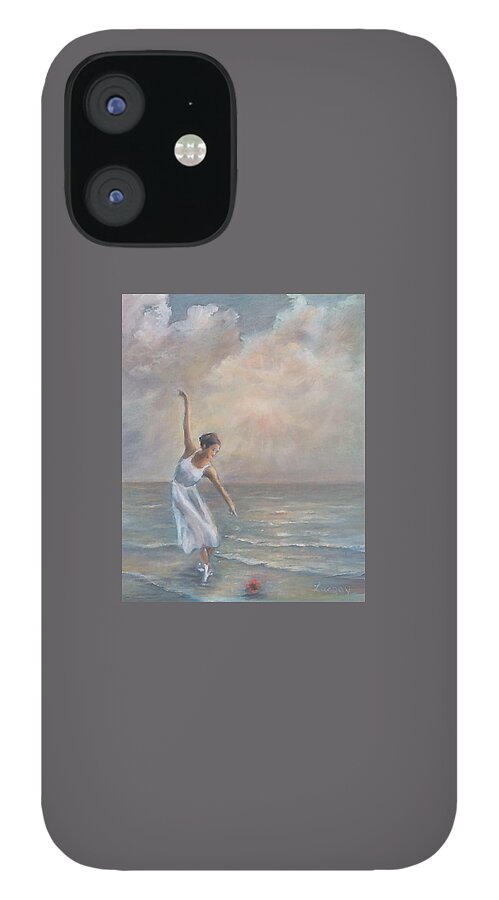 Ballerina Paintings iPhone 12 Case featuring the painting The dance of the ballerina by the sea by Katalin Luczay