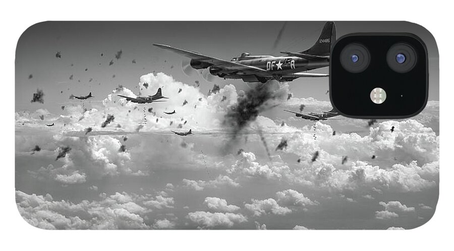 Flying Fortress iPhone 12 Case featuring the photograph The day job black and white version by Gary Eason