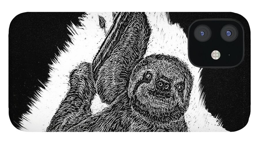 Sloth iPhone 12 Case featuring the drawing The Sloth by Branwen Drew