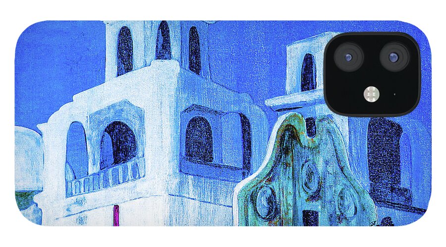 Church iPhone 12 Case featuring the painting Tucson Church at Night by Ted Clifton